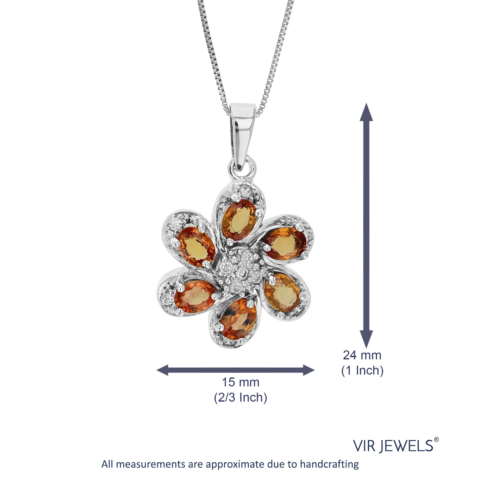1 cttw Pendant Necklace, Orange Sapphire Pendant Necklace for Women in .925 Sterling Silver, 18 Inch Chain, Prong Setting