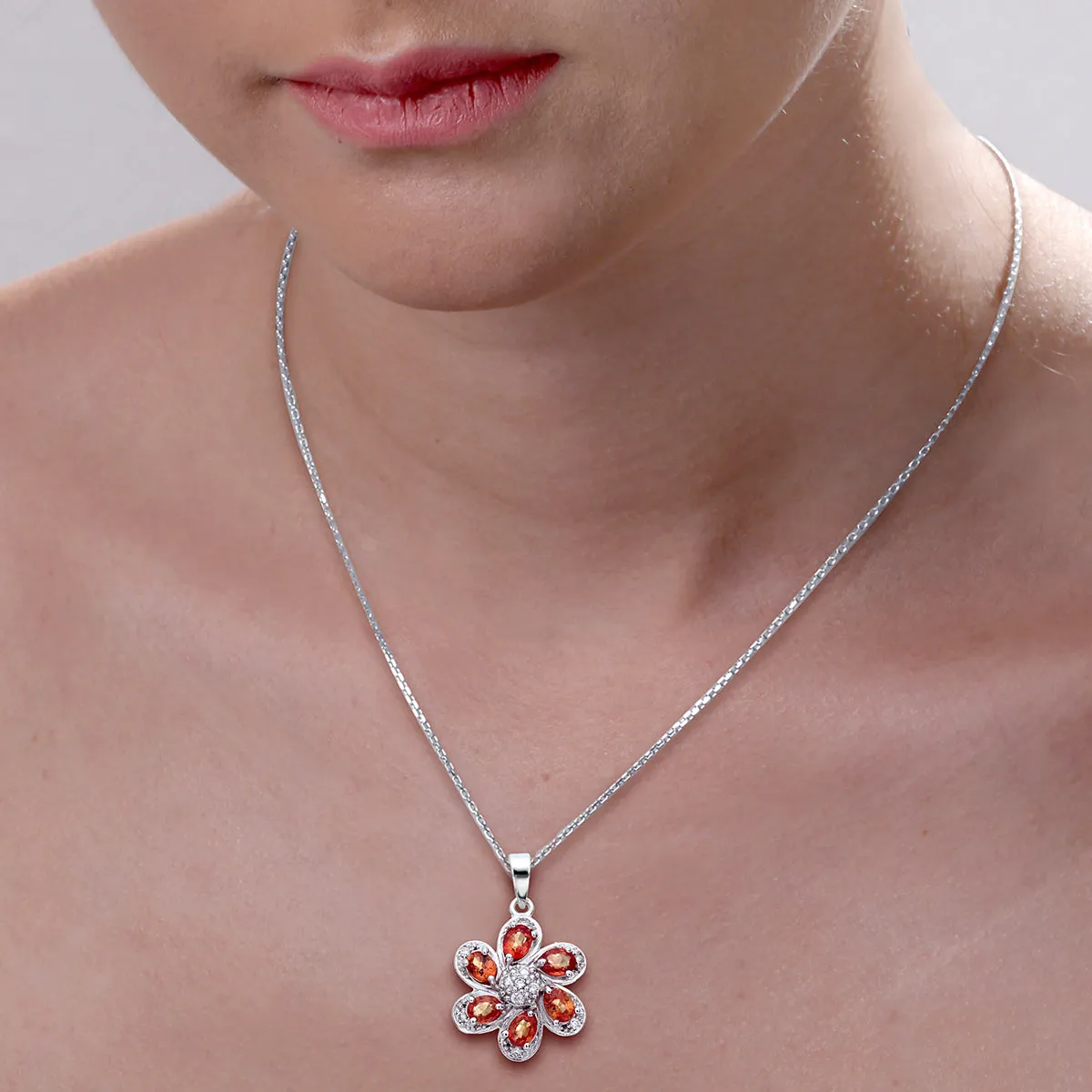 1 cttw Pendant Necklace, Orange Sapphire Pendant Necklace for Women in .925 Sterling Silver, 18 Inch Chain, Prong Setting
