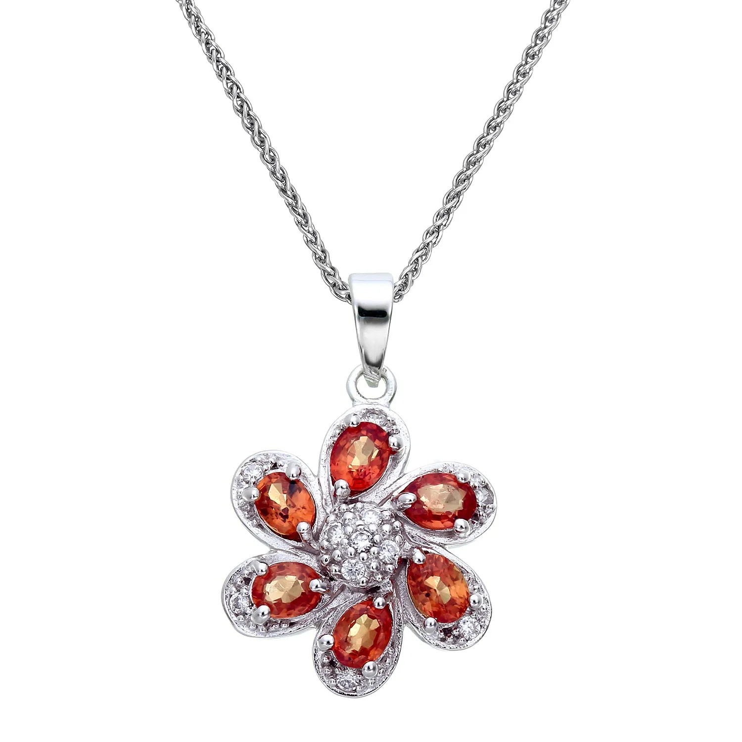 1 cttw Pendant Necklace, Orange Sapphire Pendant Necklace for Women in .925 Sterling Silver, 18 Inch Chain, Prong Setting