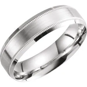 10K White 6 mm Beveled-Edge Band with Milgrain Size 7
