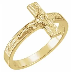 10K Yellow 15 mm Crucifix Chastity Ring Size 8