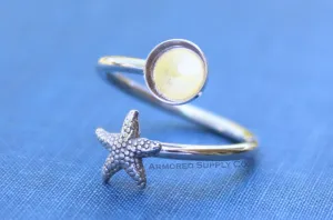 10mm Bezel Silver Starfish Wrap Adjustable Ring blank