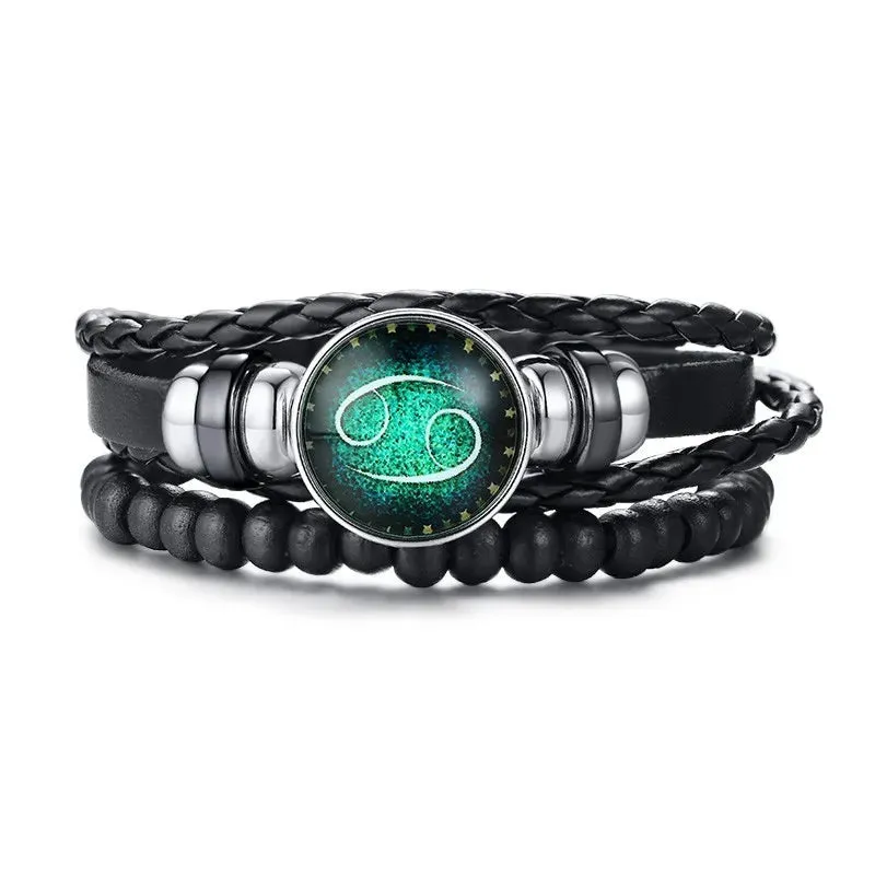 12 Horoscope Multi-layer Leather Rope Bracelets for Men Women Gifts Vintage
