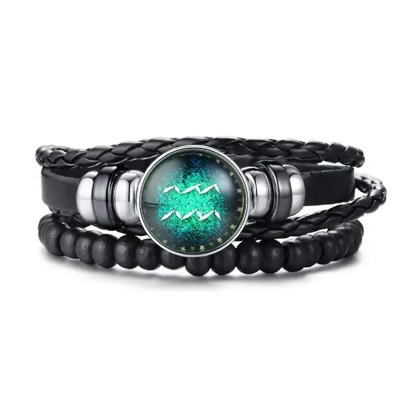 12 Horoscope Multi-layer Leather Rope Bracelets for Men Women Gifts Vintage