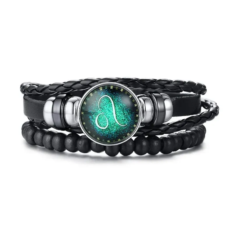 12 Horoscope Multi-layer Leather Rope Bracelets for Men Women Gifts Vintage