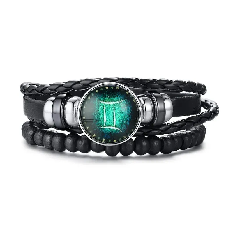 12 Horoscope Multi-layer Leather Rope Bracelets for Men Women Gifts Vintage