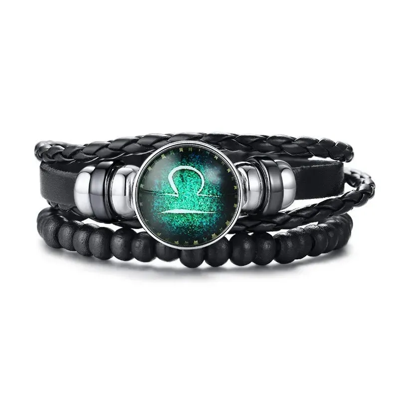 12 Horoscope Multi-layer Leather Rope Bracelets for Men Women Gifts Vintage