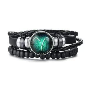 12 Horoscope Multi-layer Leather Rope Bracelets for Men Women Gifts Vintage