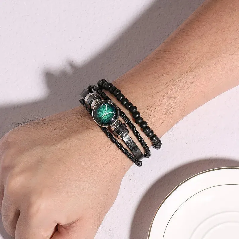 12 Horoscope Multi-layer Leather Rope Bracelets for Men Women Gifts Vintage