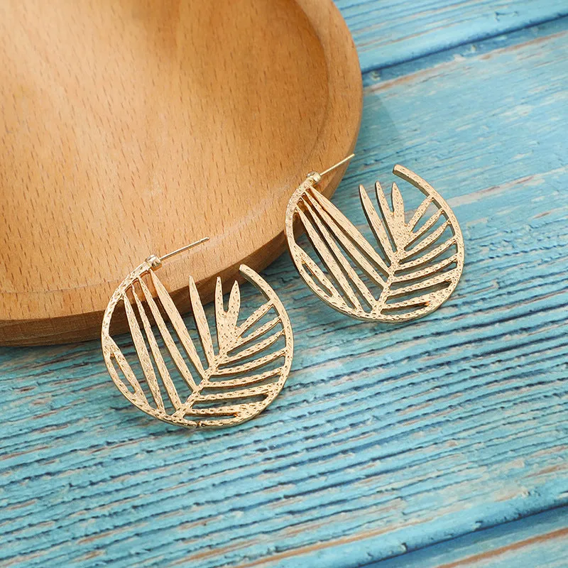 12 Pieces) Wholesale Fashion Geometric Tree Leaf Hoop Earrings