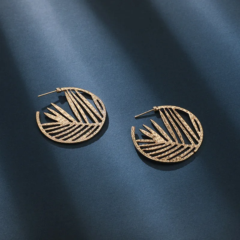 12 Pieces) Wholesale Fashion Geometric Tree Leaf Hoop Earrings