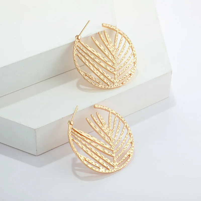 12 Pieces) Wholesale Fashion Geometric Tree Leaf Hoop Earrings