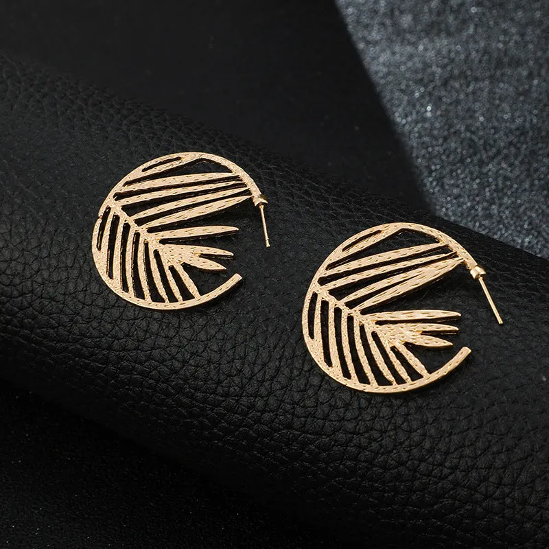12 Pieces) Wholesale Fashion Geometric Tree Leaf Hoop Earrings