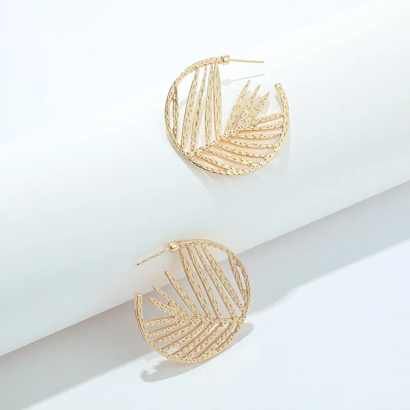 12 Pieces) Wholesale Fashion Geometric Tree Leaf Hoop Earrings