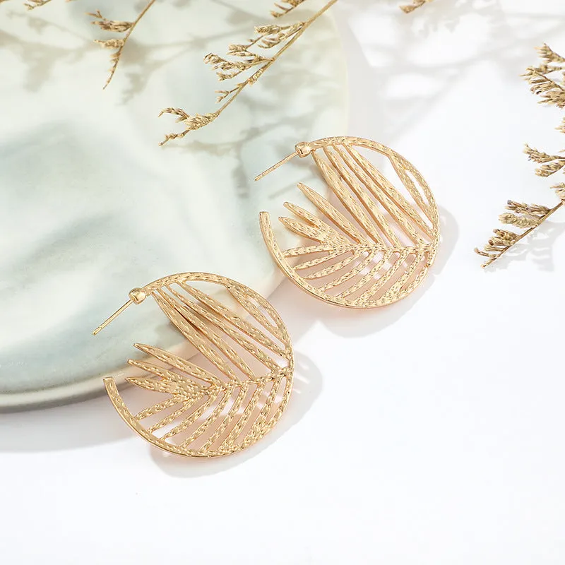 12 Pieces) Wholesale Fashion Geometric Tree Leaf Hoop Earrings