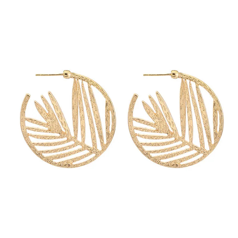 12 Pieces) Wholesale Fashion Geometric Tree Leaf Hoop Earrings