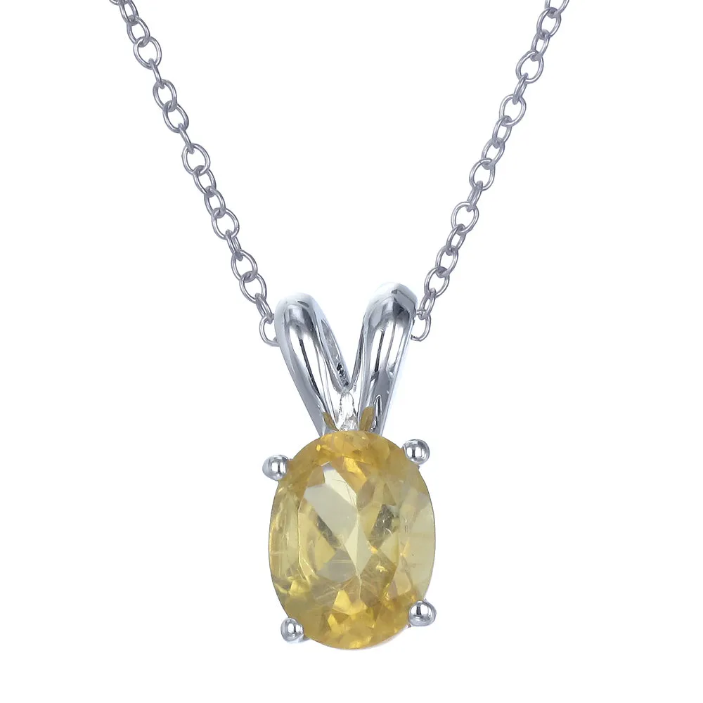 1.20 cttw Pendant Necklace, Citrine Oval Pendant Necklace for Women in .925 Sterling Silver with Rhodium, 18 Inch Chain, Prong Setting