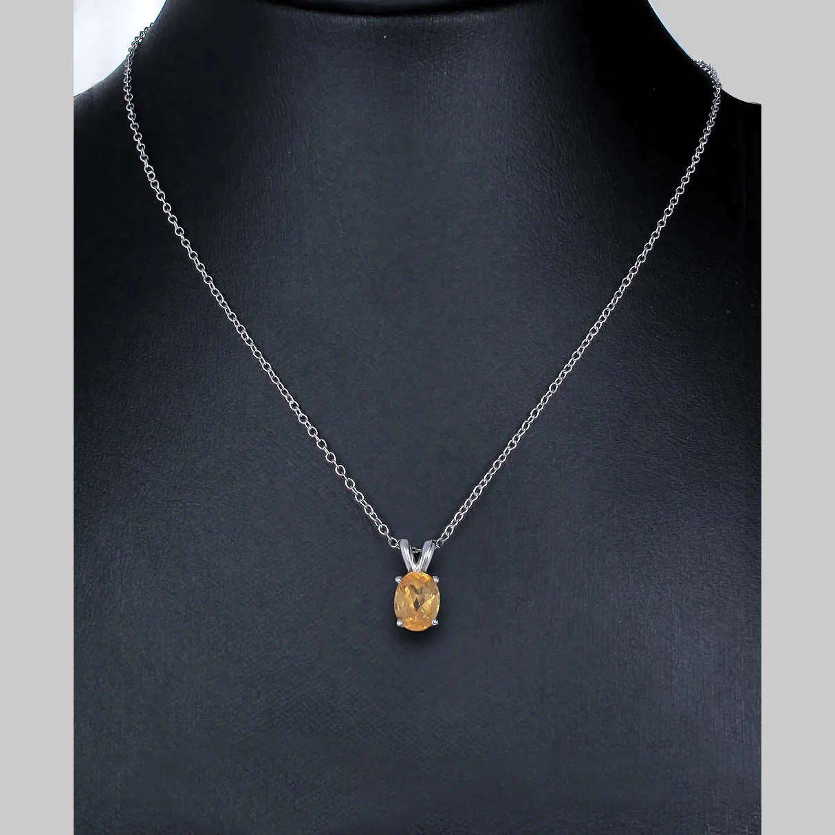 1.20 cttw Pendant Necklace, Citrine Oval Pendant Necklace for Women in .925 Sterling Silver with Rhodium, 18 Inch Chain, Prong Setting