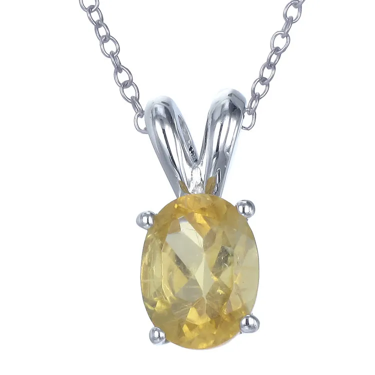 1.20 cttw Pendant Necklace, Citrine Oval Pendant Necklace for Women in .925 Sterling Silver with Rhodium, 18 Inch Chain, Prong Setting