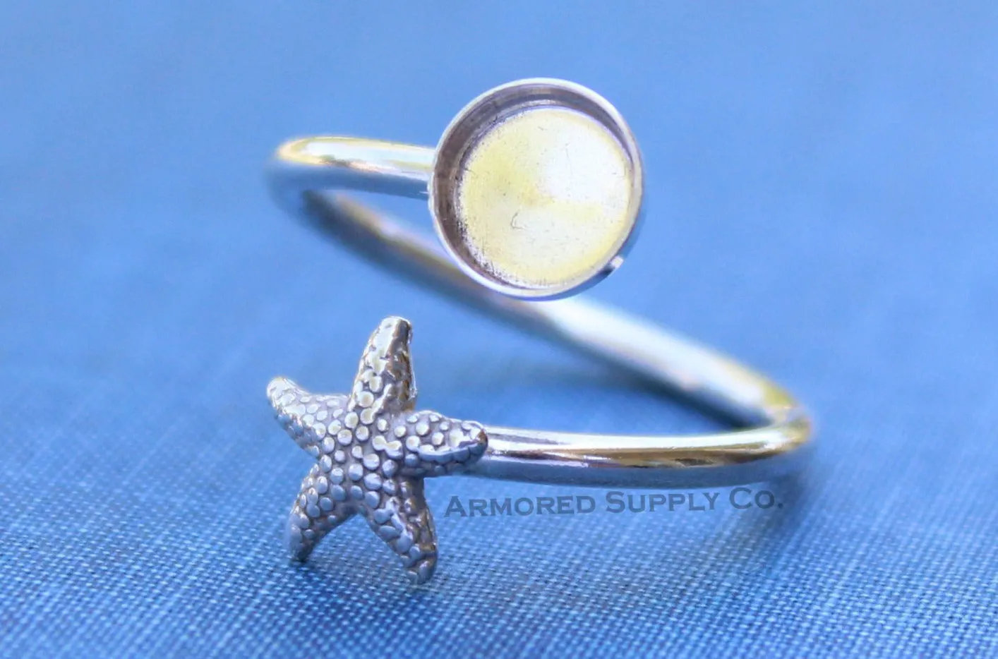 12mm Bezel Silver Starfish Wrap Adjustable Ring blank