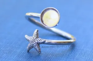 12mm Bezel Silver Starfish Wrap Adjustable Ring blank
