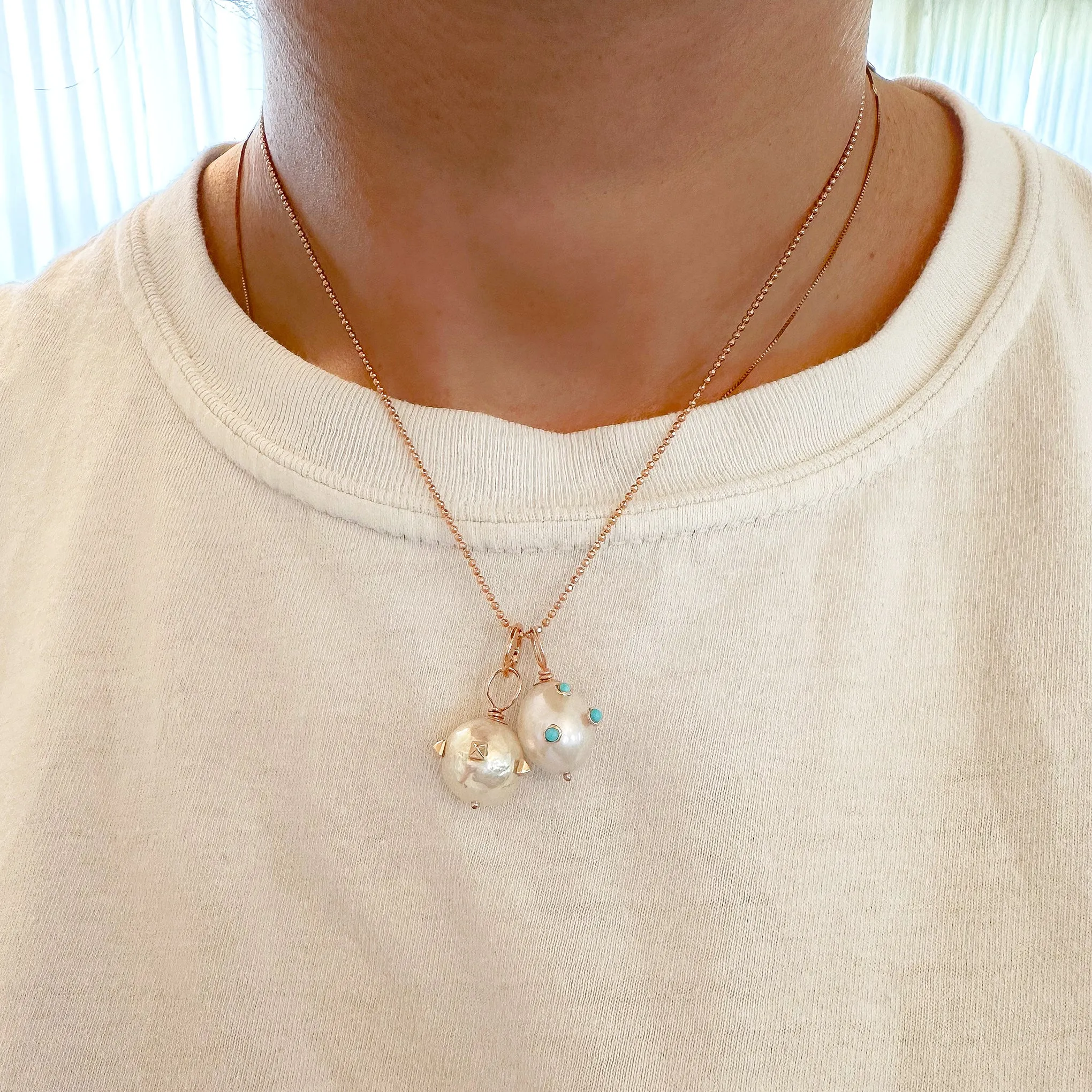 14K Gold Spike Studded Baroque Freshwater Cultured Pearl Pendant