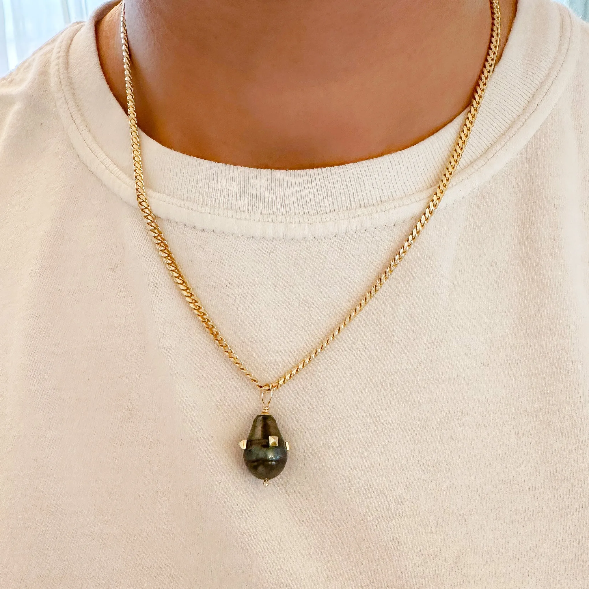 14K Gold Spiked Orbit Baroque Tahitian Cultured Pearl Pendant