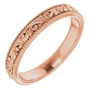 14K Rose 3.2 mm Scroll Band Size 6