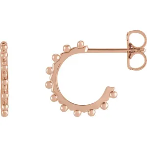 14K Rose Gold 12.12 mm Beaded Huggie Earrings