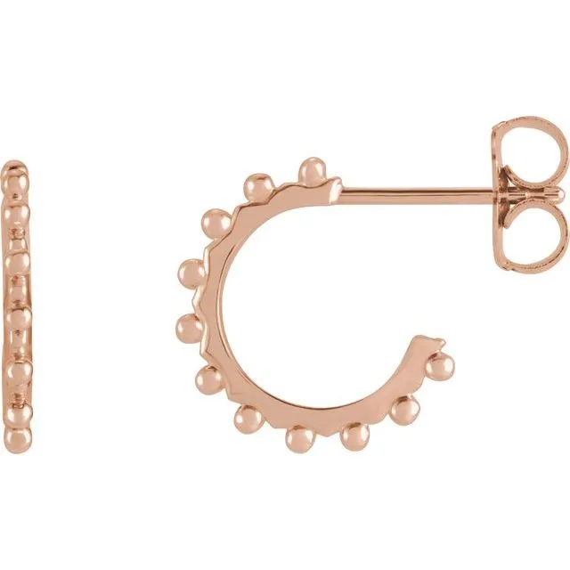 14K Rose Gold 12.12 mm Beaded Huggie Earrings