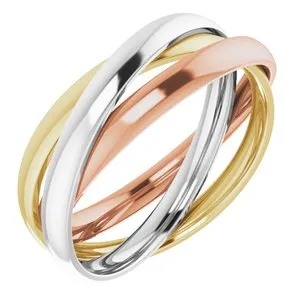 14K Tri-Color Three Band Rolling Ring Size 6.5