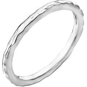 14K White 1.8 mm Hammered Stackable Ring Size 7