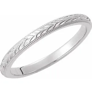 14K White 2 mm Design-Engraved Band Size 4.5