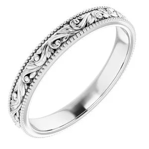 14K White 3.2 mm Scroll Band Size 7.5