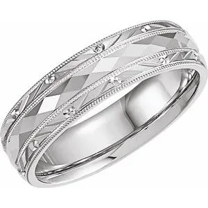 14K White 6 mm Design Band Size 10.5