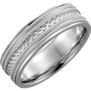 14K White 6 mm Design-Engraved Band with Double Milgrain Size 7