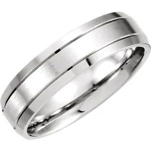 14K White 6 mm Grooved Beveled-Edge Band Size 7