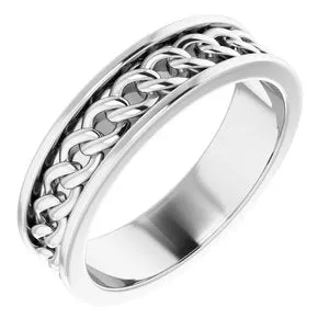 14K White 6 mm Link Design Band Size 10
