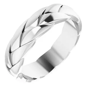 14K White 6 mm Woven-Design Band Size 10