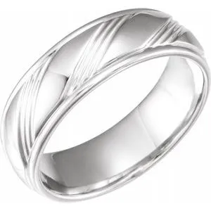 14K White 6.75 mm Grooved Flat Edge Band Size 10