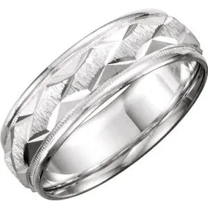 14K White 7 mm Design Band with Satin Finish & Milgrain Size 5.5