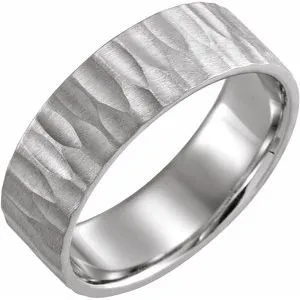 14K White 7 mm Flat Edge Band with Hammer Finish Size 10