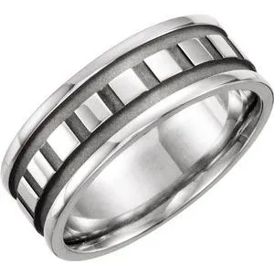 14K White 7.75 mm Design Band Size 9