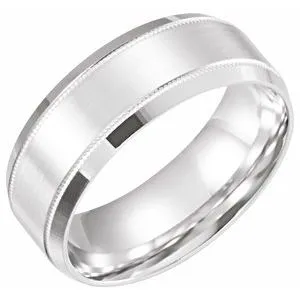 14K White 8 mm Beveled-Edge Band with Milgrain Size 10