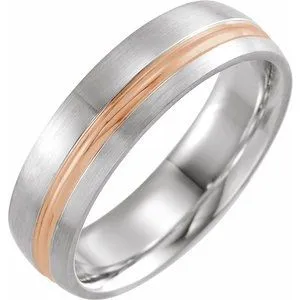 14K White & Rose 6 mm Grooved Band with Brush Finish Size 10.5