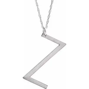14K White Block Initial Z 16-18" Necklace with Brush Finish