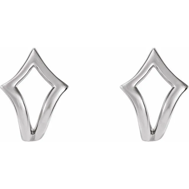 14K White Geometric J-Hoop Earrings