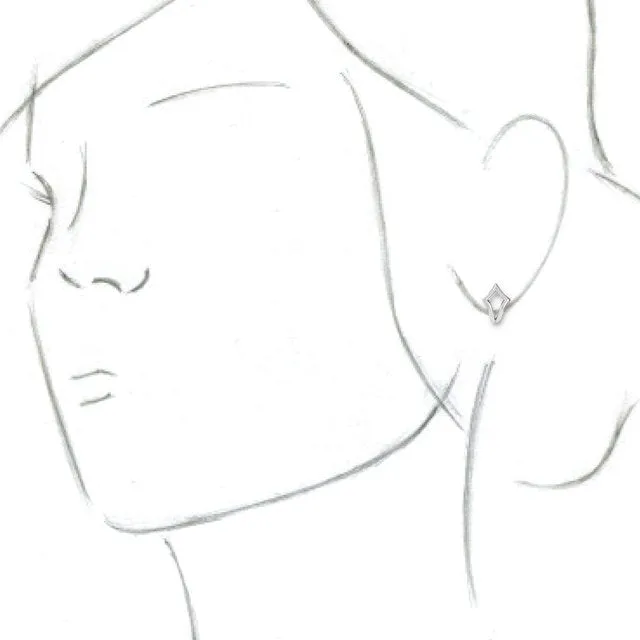 14K White Geometric J-Hoop Earrings