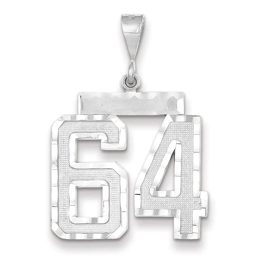 14k White Gold Diamond Cut Finish Large Size Number 64 Charm Pendant