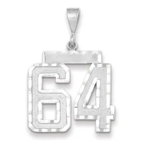 14k White Gold Diamond Cut Finish Large Size Number 64 Charm Pendant